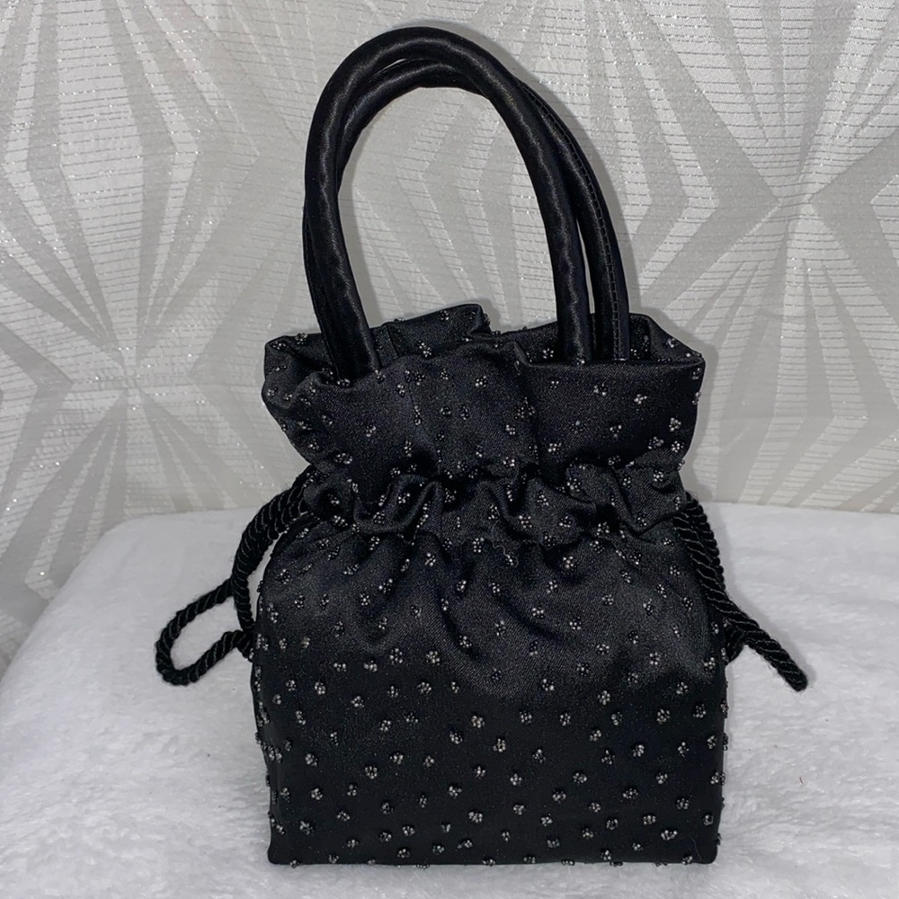 Angelica Accessories Black Satin Embellished Small Ruched Top Handle Purse